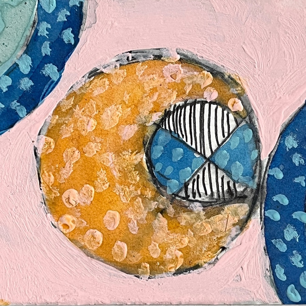 Abstract Blue and Orange Home Art Painting- Pen & Ink & Gouache New